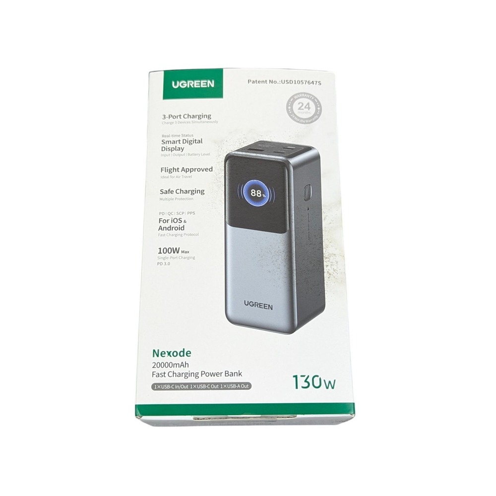 Pp3O UGREEN - Nexode 130W 20000mAh Fast Charge Power Bank Smart Display 3-port